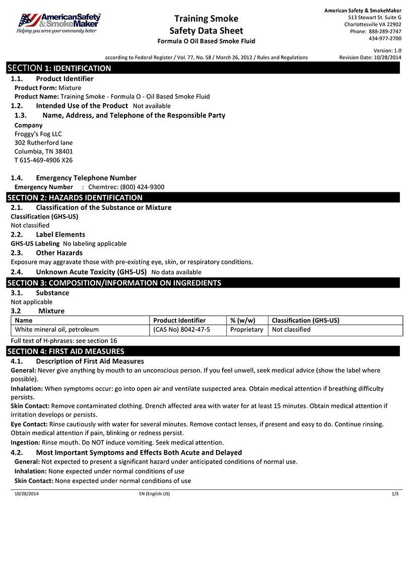 Zero Visibility Oil Series Data Sheet PDF